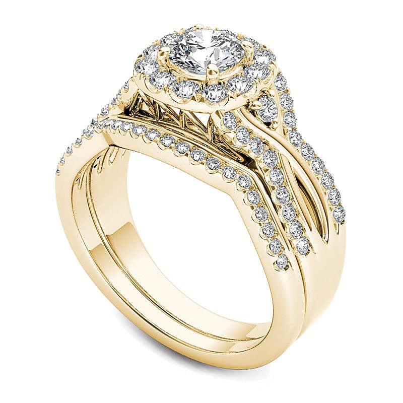 Braut-Set mit 1,25 ct. Gesamtgewicht weißen Diamanten im Rundschliff in 14K Gelbgold