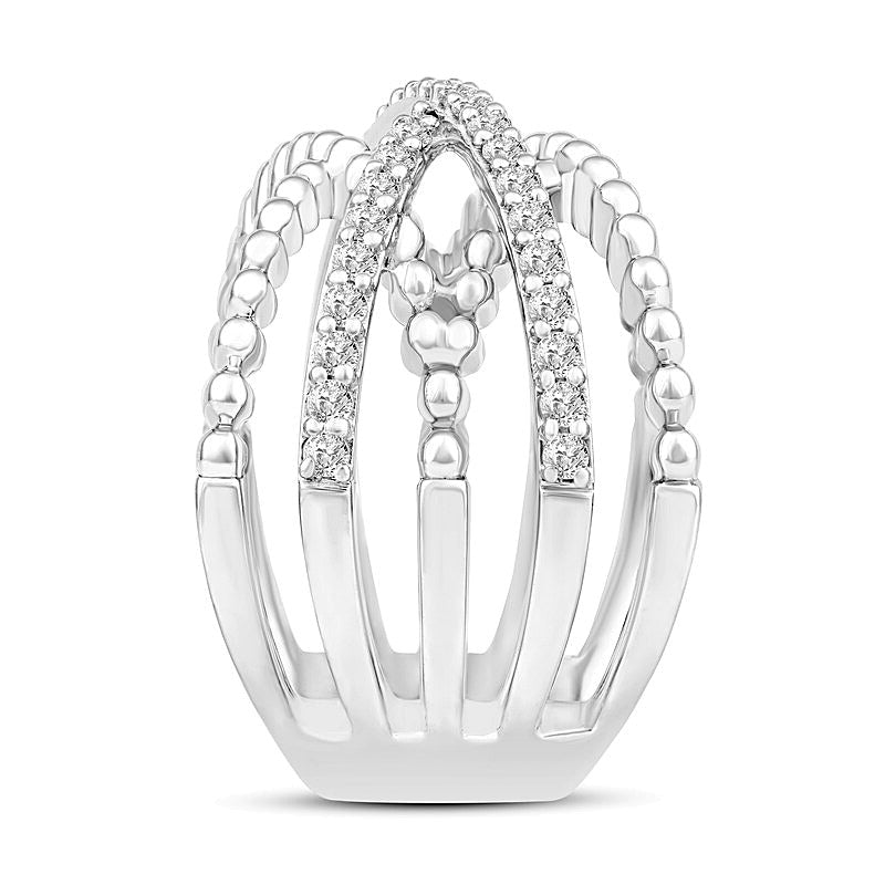 0.5 ct. Gesamtgewicht Diamant Fashion-Ring mit mehrreihiger Perlenschiene in 10K Weißgold