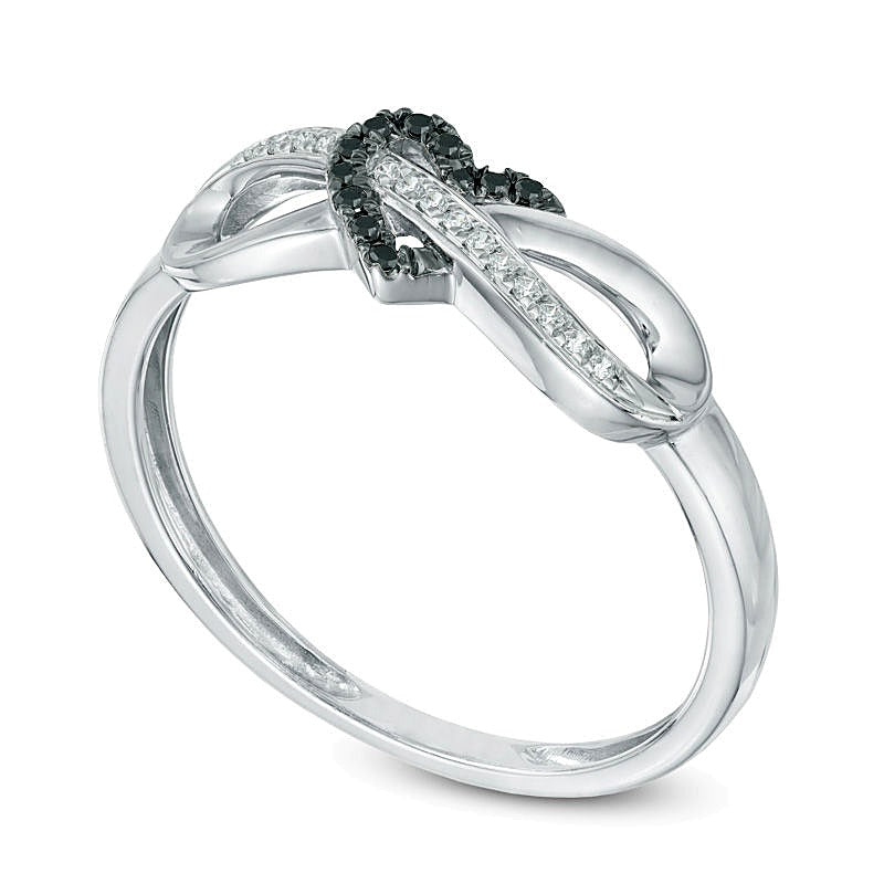 0.05 ct. Gesamtgewicht schwarzer und weißer Diamant Infinity-Herz Ring in 10K Weißgold