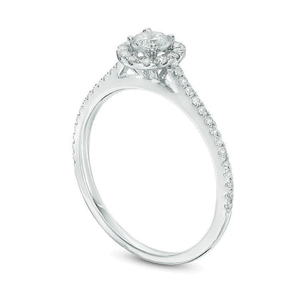 0,5 ct. Gesamtgewicht Diamant Halo Verlobungsring in 10K Weißgold