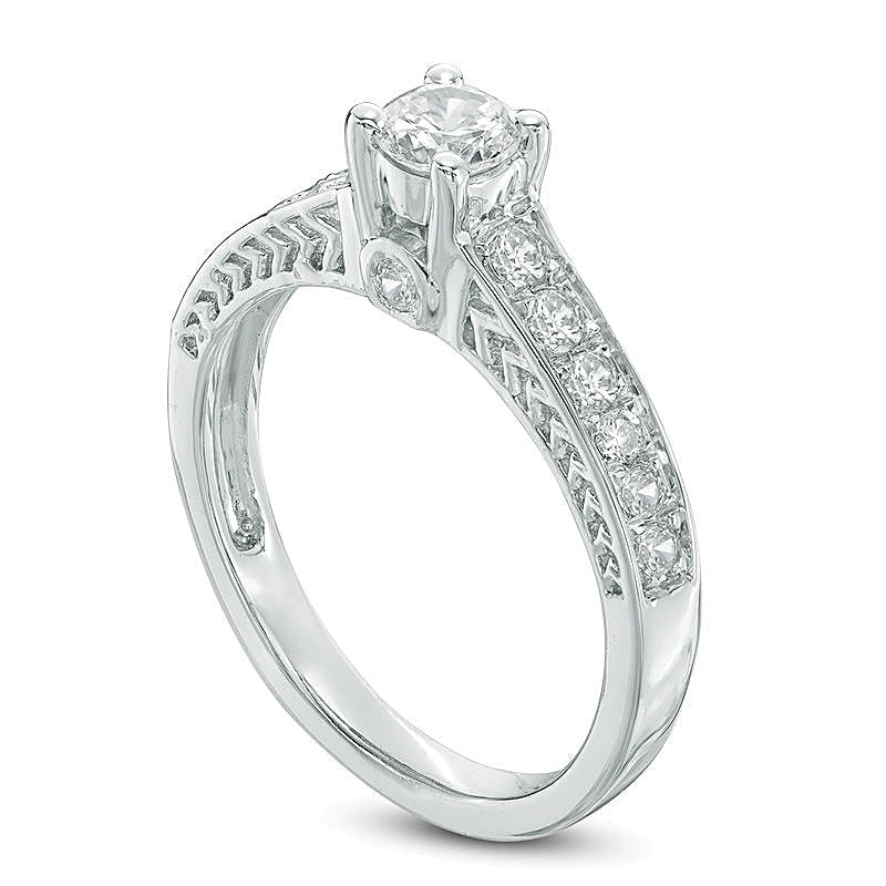 0.63 ct. Gesamtgewicht Diamant-Verlobungsring Solitär mit seitlichem Besatz in 10K Weißgold