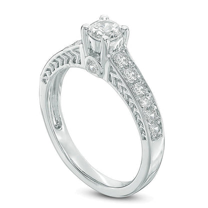 0.63 ct. Gesamtgewicht Diamant-Verlobungsring Solitär mit seitlichem Besatz in 10K Weißgold