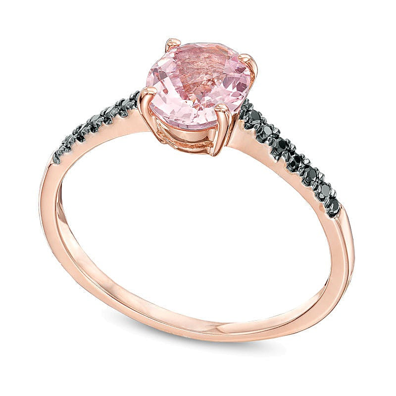 Fashion-Ring mit ovalem Morganit und schwarzen Diamant-Akzenten in 10K Roségold
