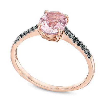 Fashion-Ring mit ovalem Morganit und schwarzen Diamant-Akzenten in 10K Roségold