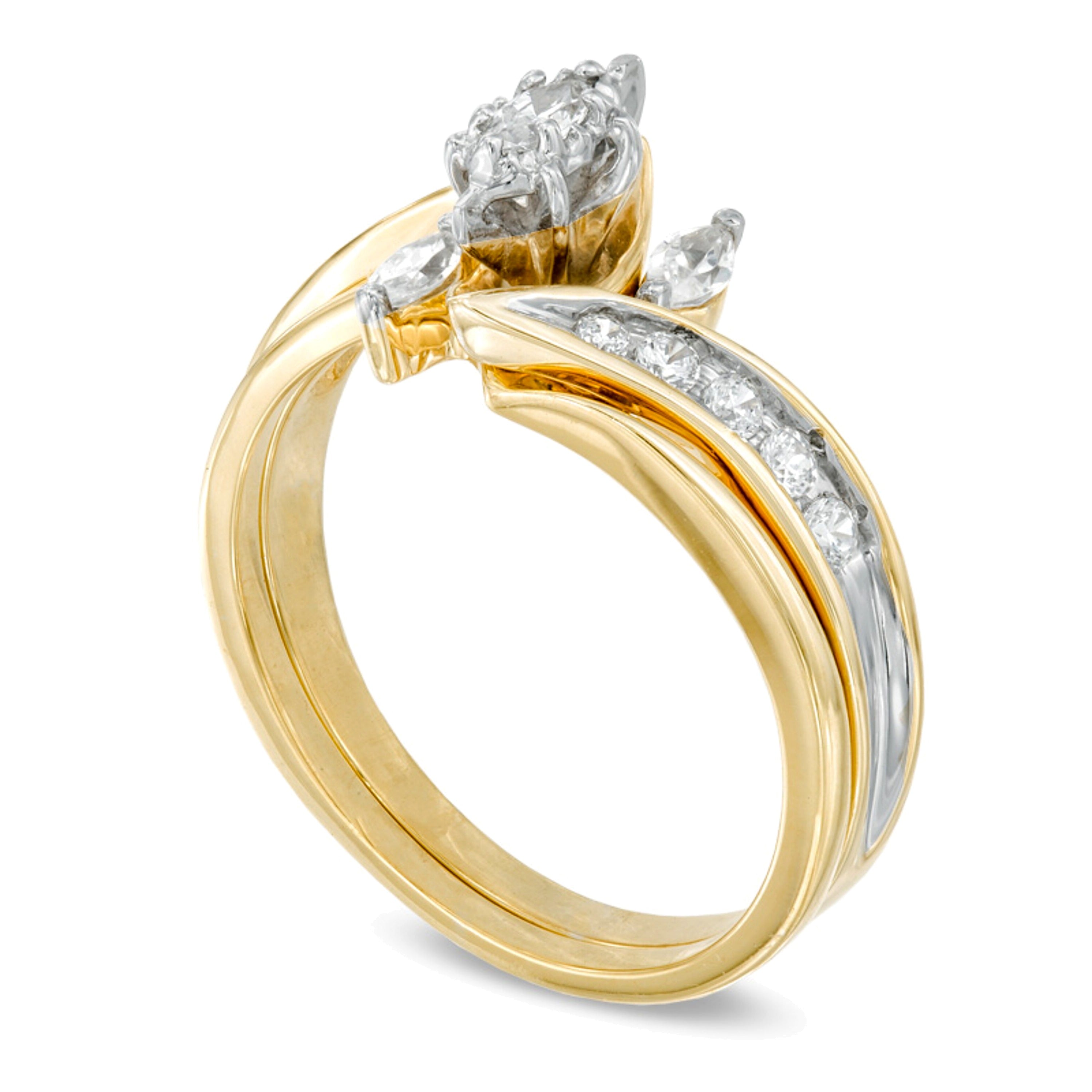 0.5 ct. Gesamtgewicht Dreistein-Brautset mit Diamanten im Marquise-Schliff in 10K Gelbgold