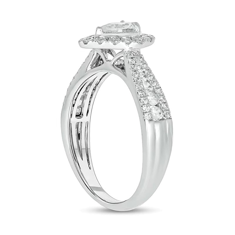 Verlobungsring im Vintage-Stil mit tropfenförmigen und runden Diamanten 1.0 ct. Gesamtgewicht in 10K Weißgold