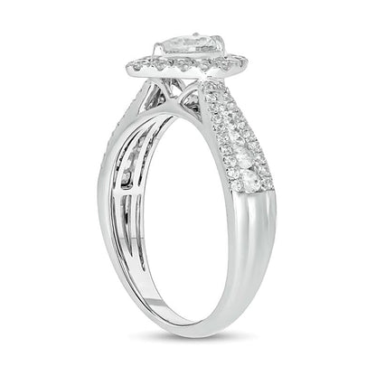 Verlobungsring im Vintage-Stil mit tropfenförmigen und runden Diamanten 1.0 ct. Gesamtgewicht in 10K Weißgold
