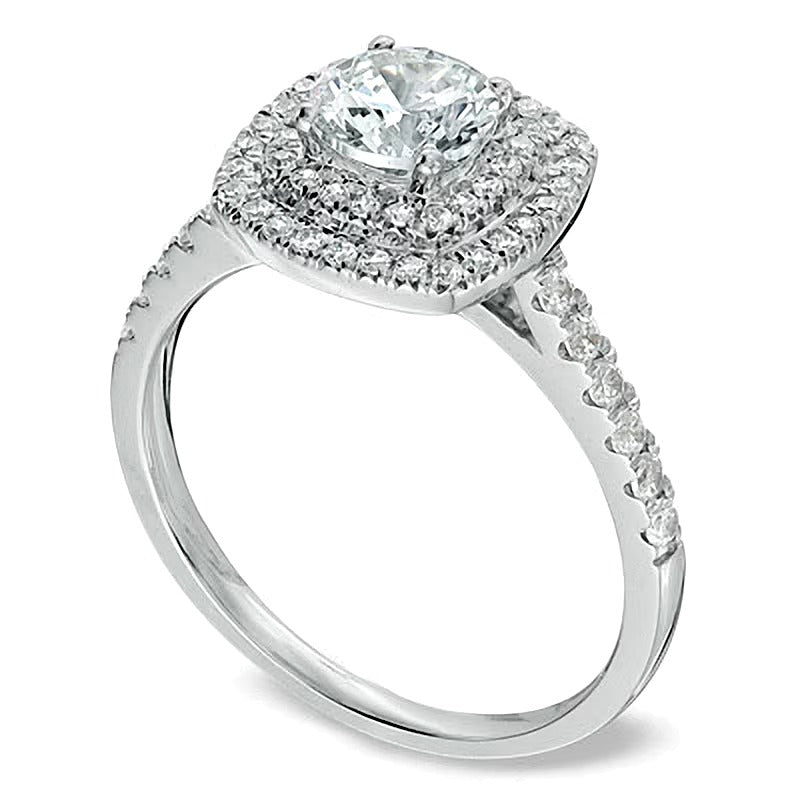 1.2 CT. TW Diamant-Verlobungsring mit quadratischem Doppel-Halo in 14K Weißgold