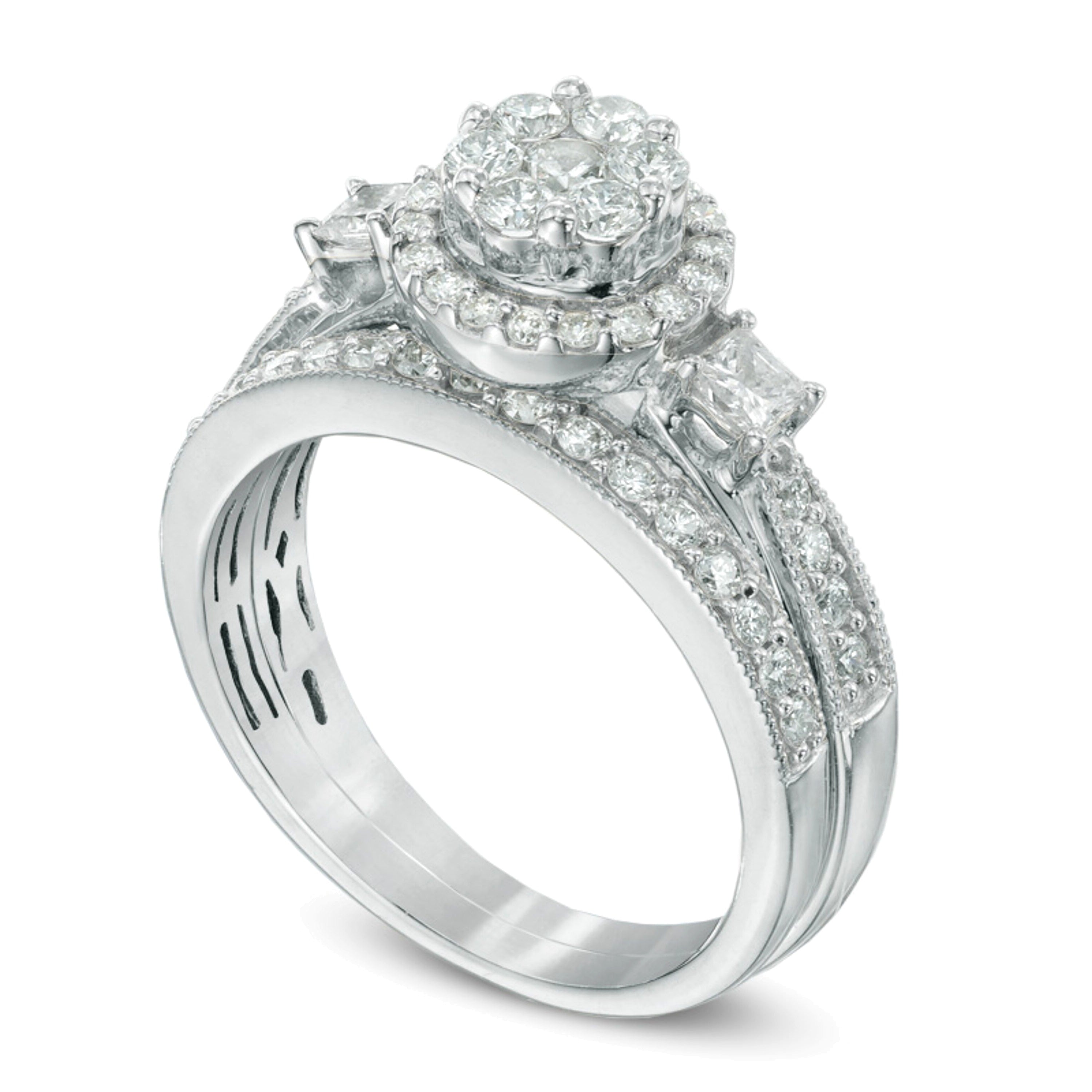 Braut-Set mit Diamanten im Princess- und Rundschliff 1.0 ct. Gesamtgewicht in 10K Weißgold