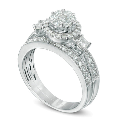 Braut-Set mit Diamanten im Princess- und Rundschliff 1.0 ct. Gesamtgewicht in 10K Weißgold