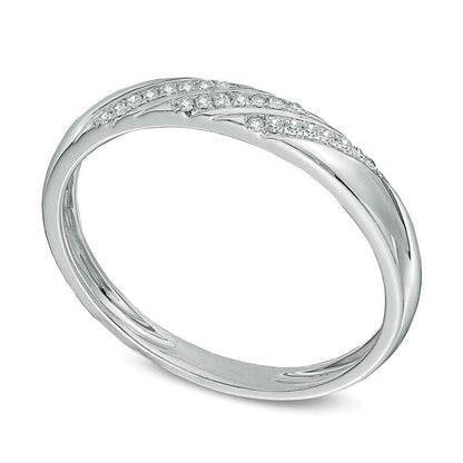 Ehering mit 0.05 CT. TW Diamanten im schrägen Streifendesign in 10K Weißgold
