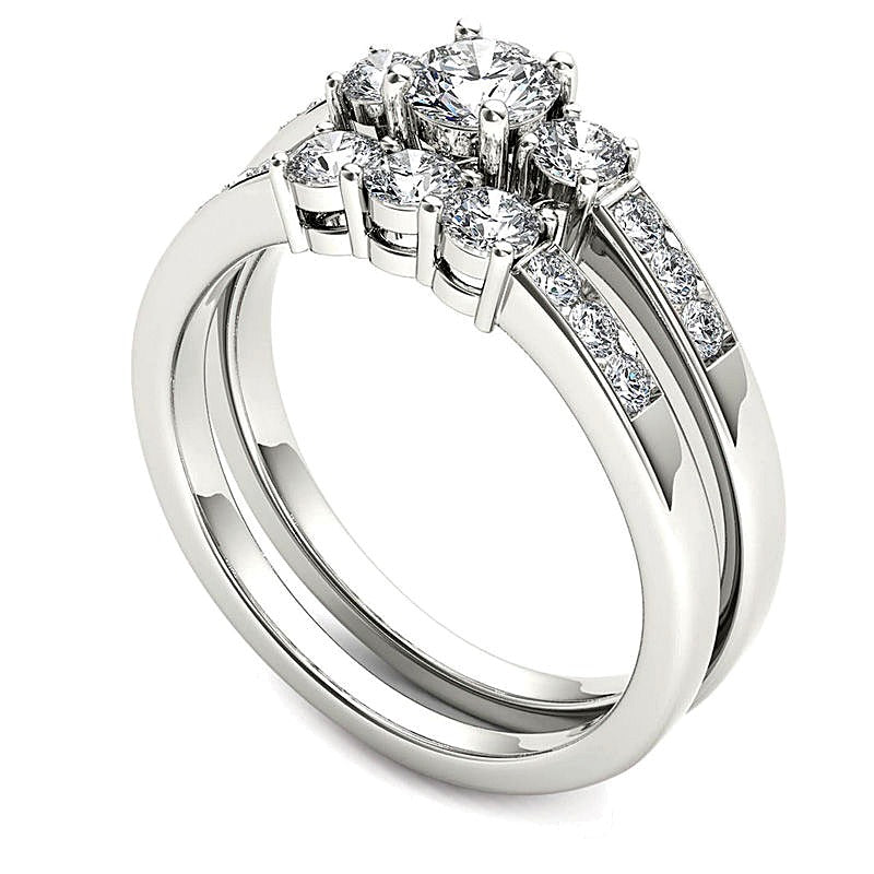 1.0 ct. Gesamtgewicht Diamant Dreistein Brautset in 14K Weißgold
