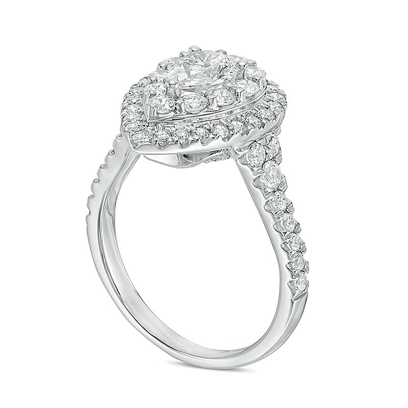 1,75 ct. Gesamtgewicht Verlobungsring mit tropfenförmigem Diamant und doppeltem Halo in 14K Weißgold (I/SI2)