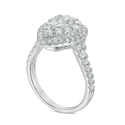 1,75 ct. Gesamtgewicht Verlobungsring mit tropfenförmigem Diamant und doppeltem Halo in 14K Weißgold (I/SI2)