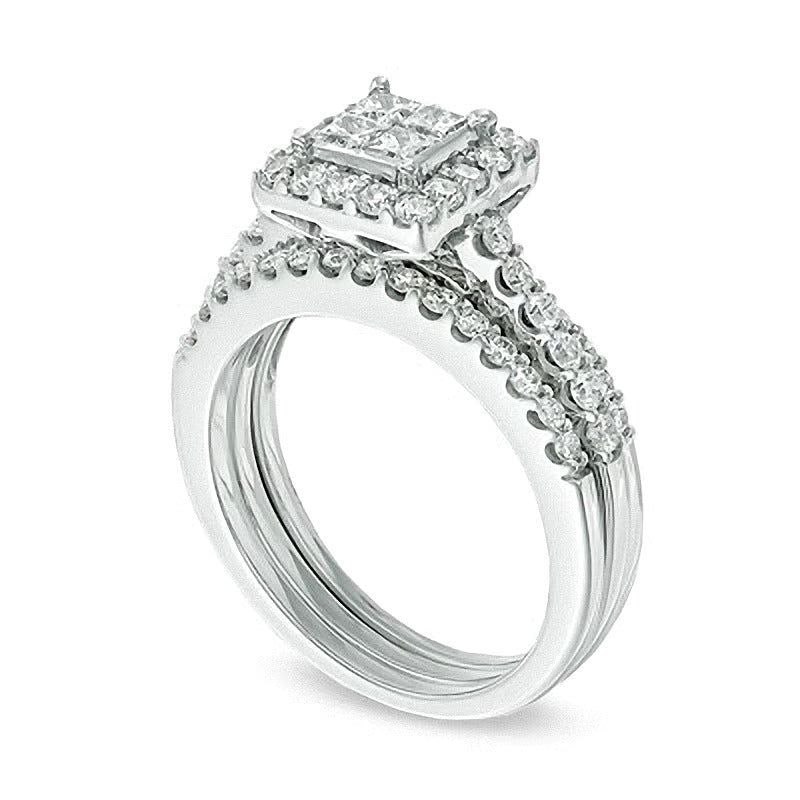Braut-Set mit Princess- und rund geschliffenen Diamanten 1.25 ct. Gesamtgewicht in 14K Weißgold