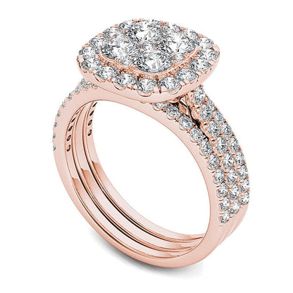 Braut-Set mit Diamanten im Kissenschliff und rund, 2.0 ct. Gesamtgewicht, in 14K Roségold
