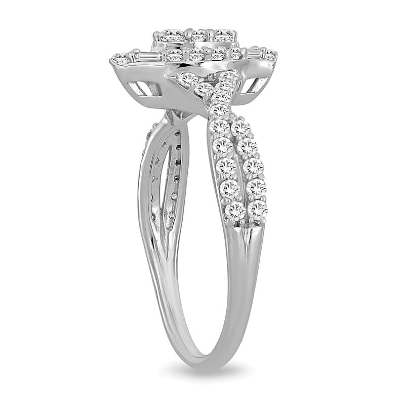 0.5 ct. Gesamtgewicht Multi-Diamant Ring mit Marquise-Rahmen und gedrehtem Ringkopf in 10K Weißgold