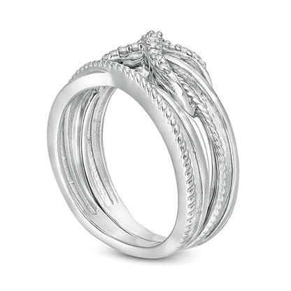 0.1 CT. Gesamtgewicht Diamant Infinity Crossover zweiteiliges stapelbares Ring-Set aus rhodiniertem Sterlingsilber