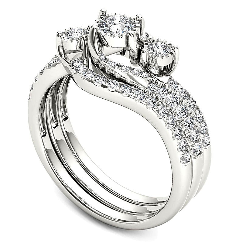 0,75 ct. Gesamtgewicht Diamant Dreistein Bypass dreiteiliges Brautset in 14K Weißgold