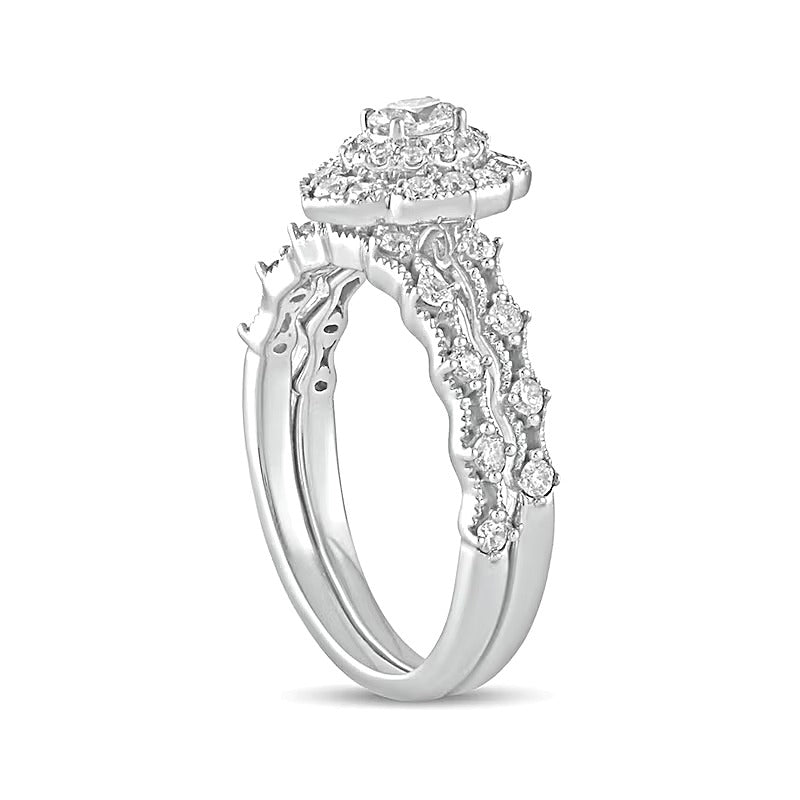 0,63 ct. Gesamtgewicht Braut-Set mit ovalem Diamant im Vintage-Stil in 10K Weißgold
