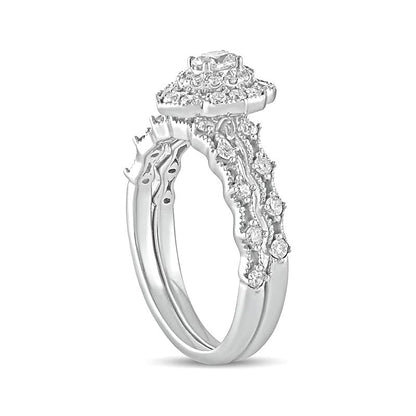 0,63 ct. Gesamtgewicht Braut-Set mit ovalem Diamant im Vintage-Stil in 10K Weißgold