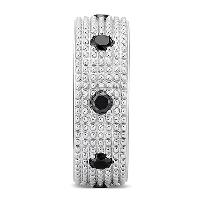 Fashion-Ring mehrreihig mit schwarzem Spinell in rhodiniertem Sterlingsilber