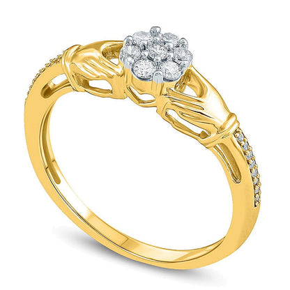 0.2 ct. Gesamtgewicht Diamant Claddagh Freundschaftsring in 10K Gelbgold für Damen