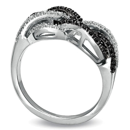 0,25 ct. Gesamtgewicht schwarzer und weißer Diamant Ring mit geflochtenem Twist-Design in 10K Weißgold