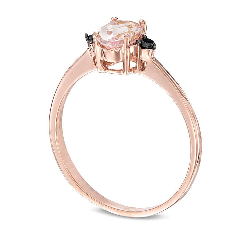 Fashion-Ring mit ovalem Morganit und schwarzen Diamanten in 10K Roségold