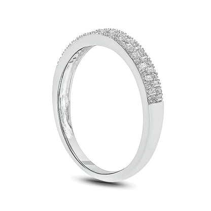 0.2 ct. Gesamtgewicht Memoire-Ring mit Diamanten im Baguette- und Rundschliff, zweireihig, in 10K Weißgold