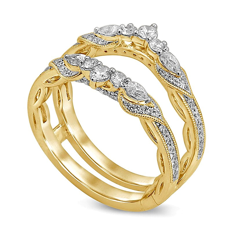 0.75 ct. Gesamtgewicht Ring mit tropfenförmigen Diamanten im Vintage-Stil aus 14K Gelbgold