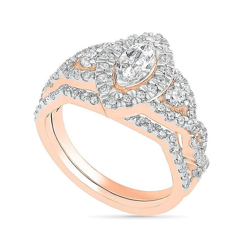 Braut-Set mit Diamanten im Marquise- und Rundschliff, 1.5 CT. Gesamtgewicht, in 10K Roségold