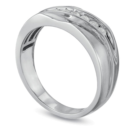 Ehering mit Diamanten 0,25 ct. Gesamtgewicht, sieben Steine, rund, in 10K Weißgold