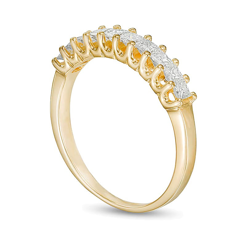 0.5 ct. Gesamtgewicht Ring mit Diamanten im Princess-Schliff, High-Profile, zehn Steine, aus 14K Gelbgold