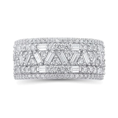 1.5 ct. Gesamtgewicht Baguette- und runde Diamanten Zickzack mehrreihiger Memoire-Ring in 10K Weißgold