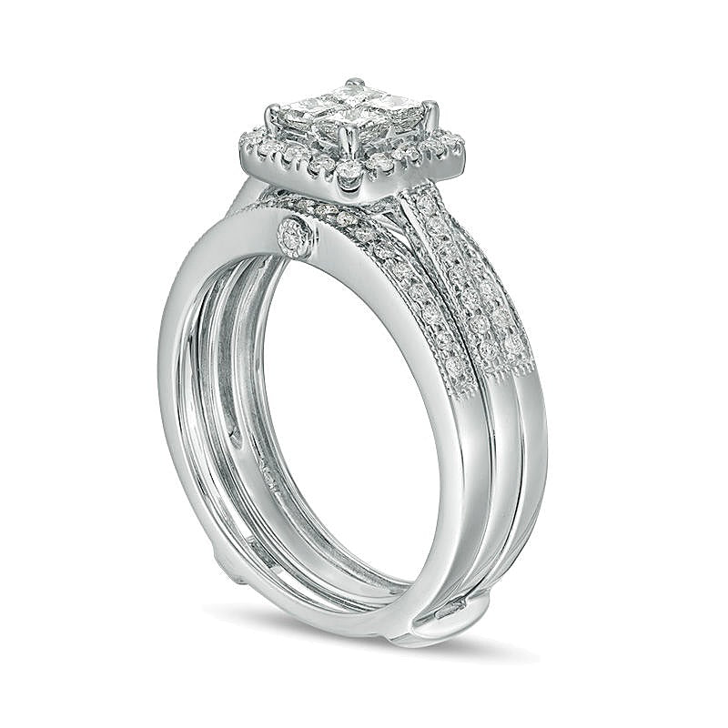 0.75 CT. Gesamtgewicht Braut-Set mit Diamanten im Princess- und Rundschliff in 10K Weißgold – Größe 7