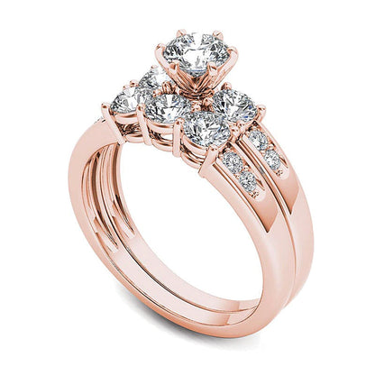 Braut-Set mit Diamanten 1,5 ct. Gesamtgewicht, rund, Dreistein, in 14K Roségold