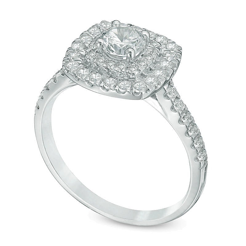 1.0 CT. TW Diamant-Verlobungsring mit doppeltem quadratischem Halo in 14K Weißgold