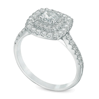 1.0 CT. TW Diamant-Verlobungsring mit doppeltem quadratischem Halo in 14K Weißgold