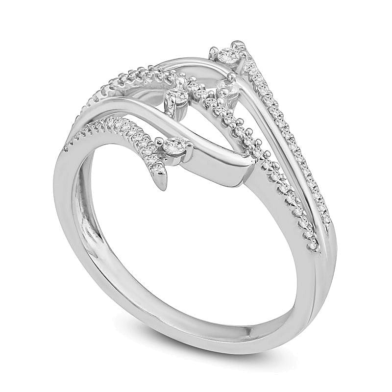 0,25 ct. Gesamtgewicht Diamant Bypass Wellen-Ring aus rhodiniertem Sterlingsilber