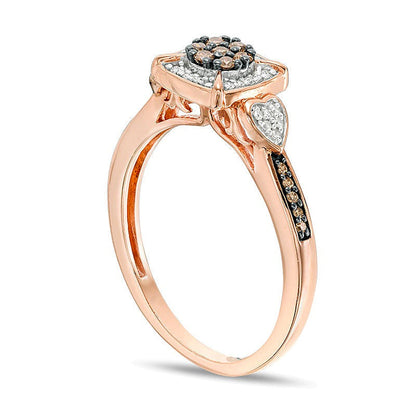 0.2 ct. Gesamtgewicht Komposit-Diamant Freundschaftsring in Champagne und Weiß mit Kissenschliff-Rahmen in 10K Roségold