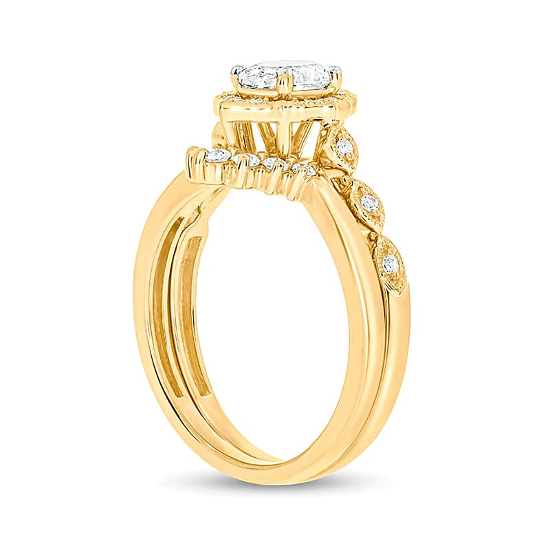 0,75 ct. Gesamtgewicht Braut-Set mit Diamant im Oval- und Rundschliff im Vintage-Stil in 14K Gelbgold (I/I2)