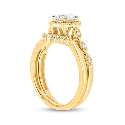 0,75 ct. Gesamtgewicht Braut-Set mit Diamant im Oval- und Rundschliff im Vintage-Stil in 14K Gelbgold (I/I2)