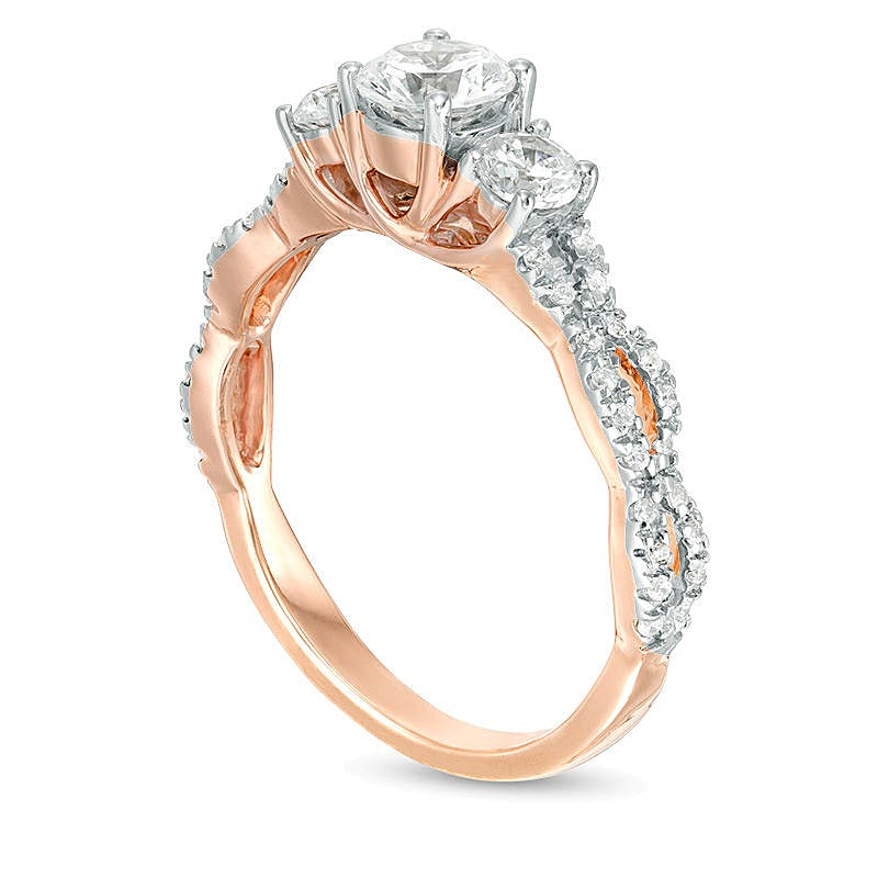 1.0 CT. TW Diamant Dreistein Verlobungsring mit Zopfmuster in 10K Roségold