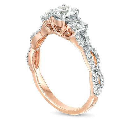 1.0 CT. TW Diamant Dreistein Verlobungsring mit Zopfmuster in 10K Roségold
