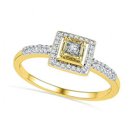 Diamant-Brautset mit quadratischem Rahmen 0,25 ct. Gesamtgewicht in 10K Gelbgold