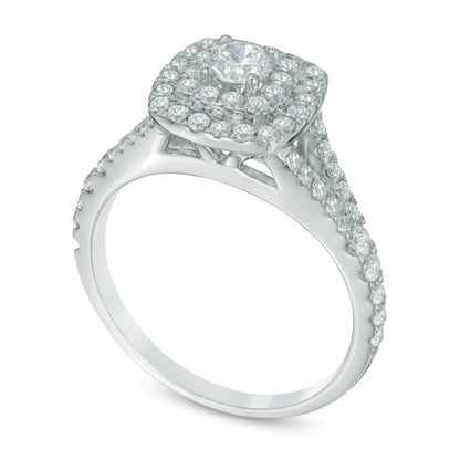 1.0 CT. TW Diamant-Verlobungsring mit doppeltem quadratischem Rahmen in 10K Weißgold
