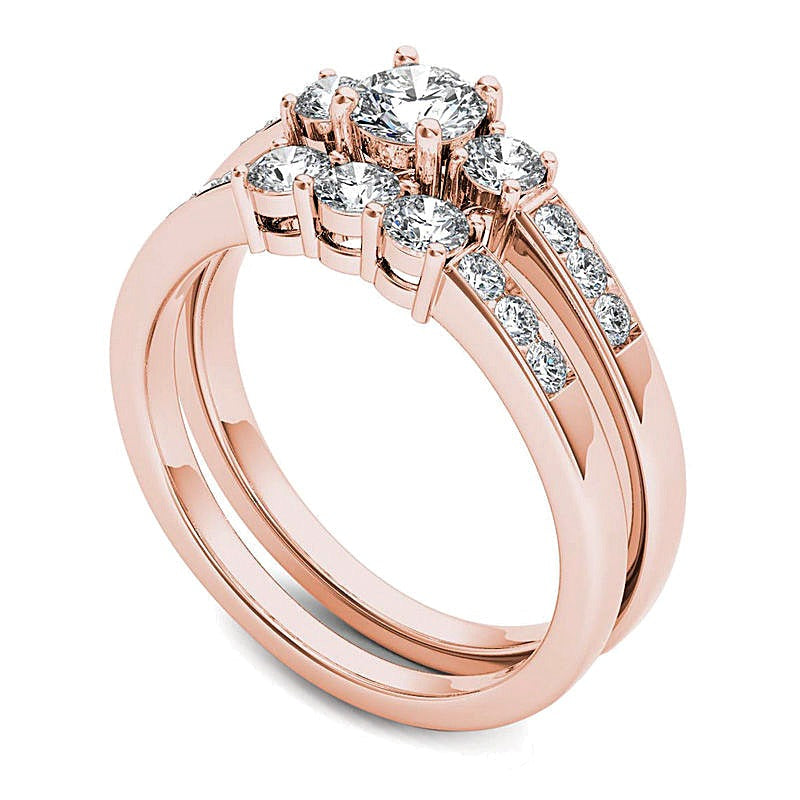 1.0 ct. Gesamtgewicht Diamant Dreistein-Brautset in 14K Roségold