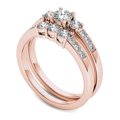 1.0 ct. Gesamtgewicht Diamant Dreistein-Brautset in 14K Roségold