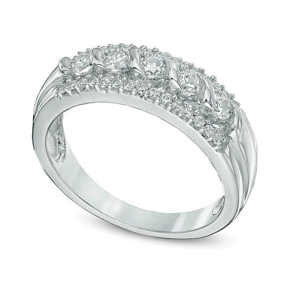 0.5 ct. Gesamtgewicht Diamant Fünfstein-Ring mit Swirl-Design in 10K Weißgold